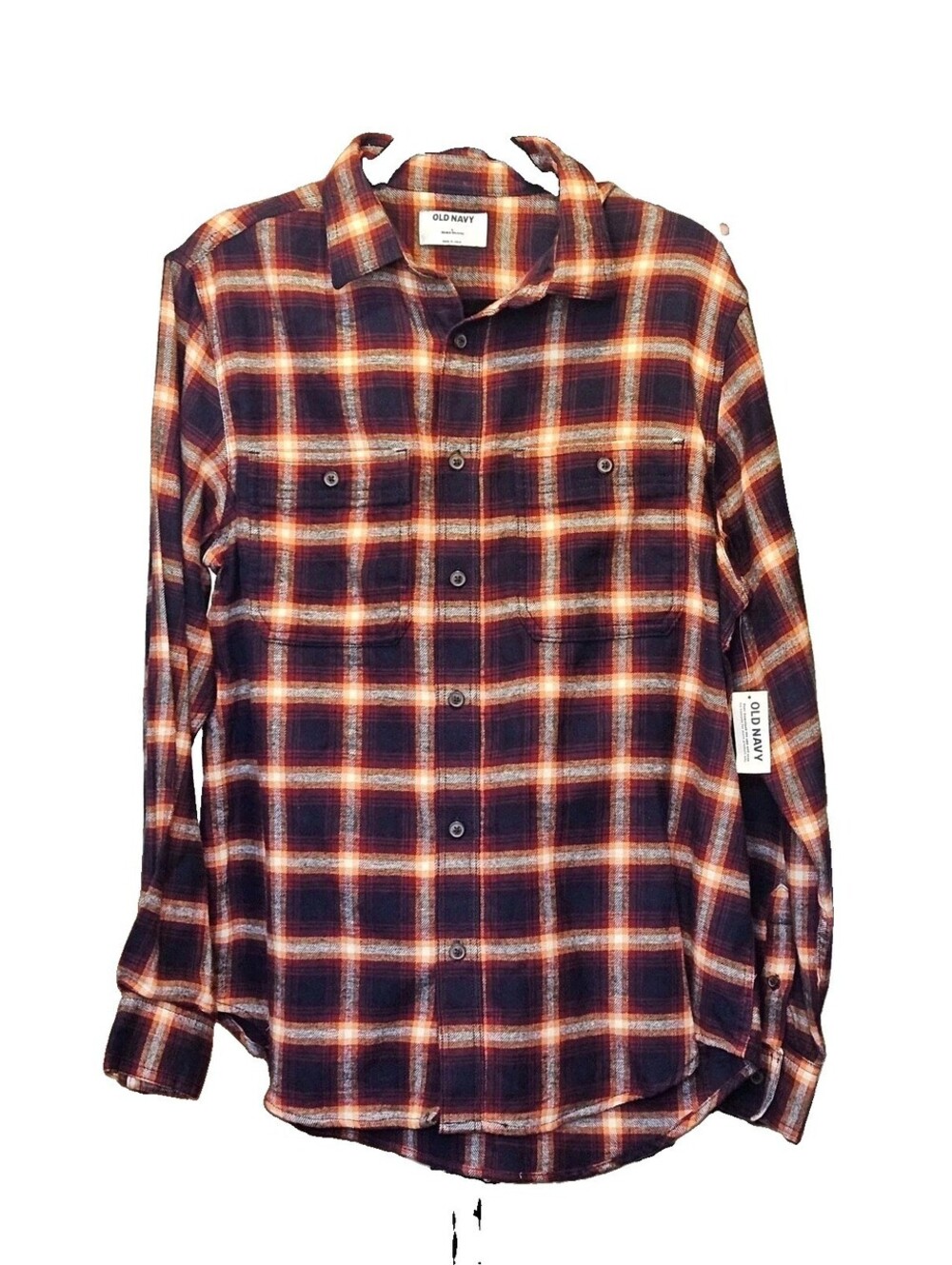 NWT Old Navy Men's Cotton Flannel Plaid Button-Up Shirt With Tags